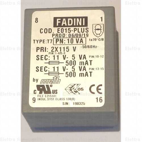 E015-PLUS Trasformatore per Centralina Fadini Elpro 15 plus Girri 130